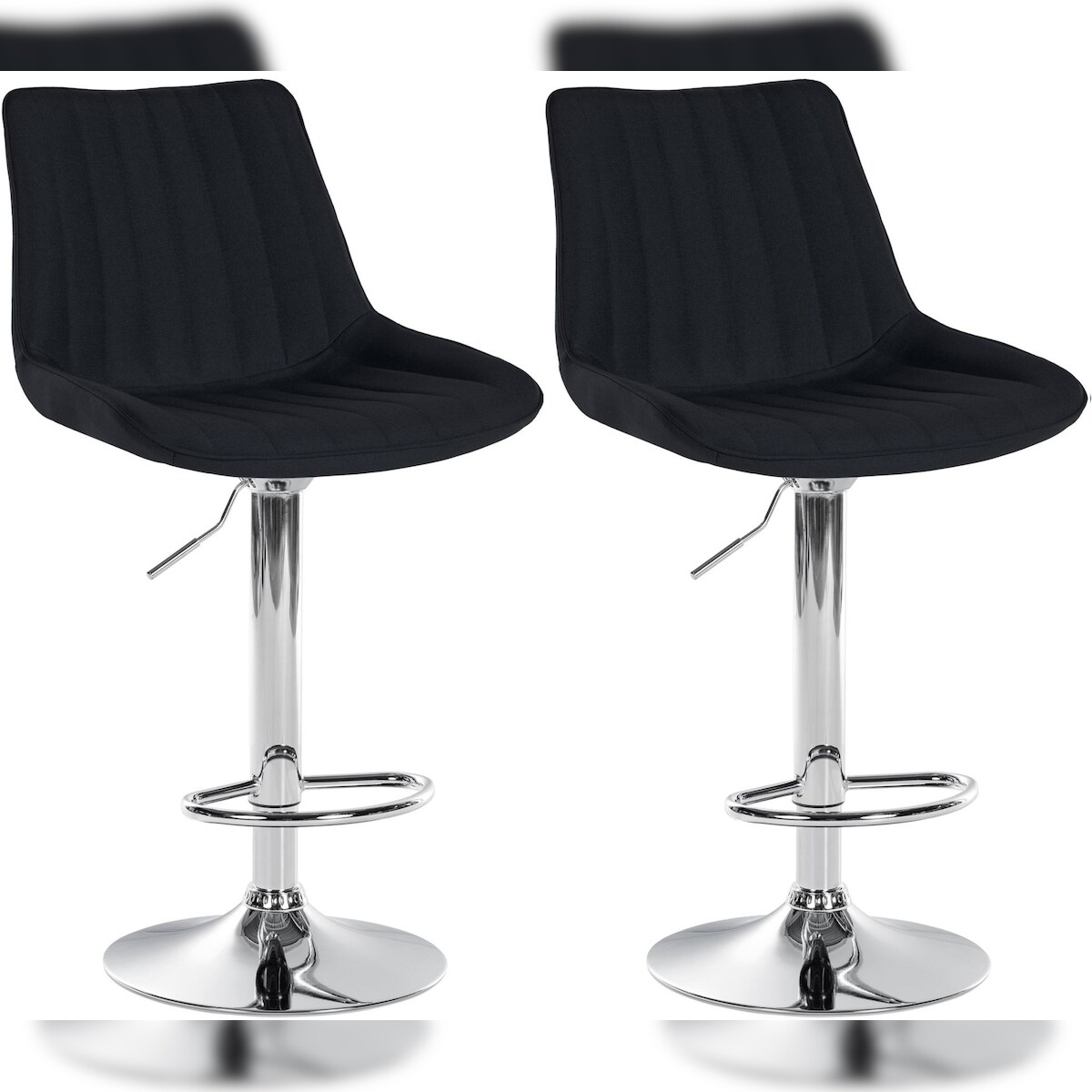 DELUKE® Barhocker 2er Set RIO - Schwarz, Stoff, Chrom | Barhocker mit Lehne Barstuhl Tresenhocker Tresenstuhl Kneipenhocker Kneipenstuhl Image