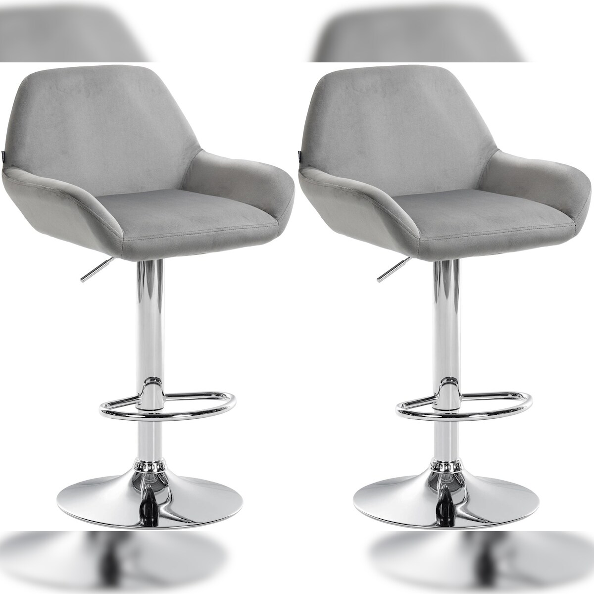 DELUKE® Barhocker 2er Set DUBLIN - Grau, Samt, Chrom | Barhocker mit Lehne Barstuhl Tresenhocker Tresenstuhl Kneipenhocker Kneipenstuhl Image