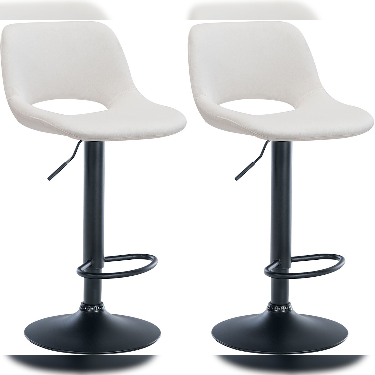 DELUKE® Barhocker 2er Set JAKSON - Creme, Samt, Schwarz | Barhocker mit Lehne Barstuhl Tresenhocker Tresenstuhl Kneipenhocker Kneipenstuhl Image