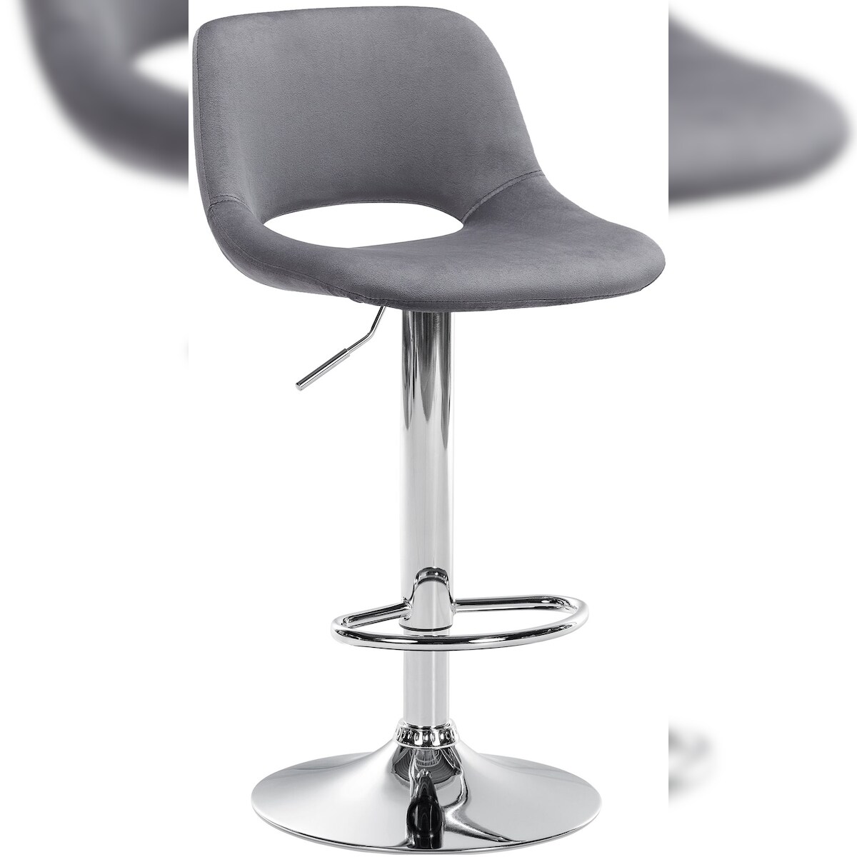 DELUKE® Barhocker JAKSON - Dunkelgrau, Samt, Chrom | Barhocker mit Lehne Barstuhl Tresenhocker Tresenstuhl Kneipenhocker Kneipenstuhl
