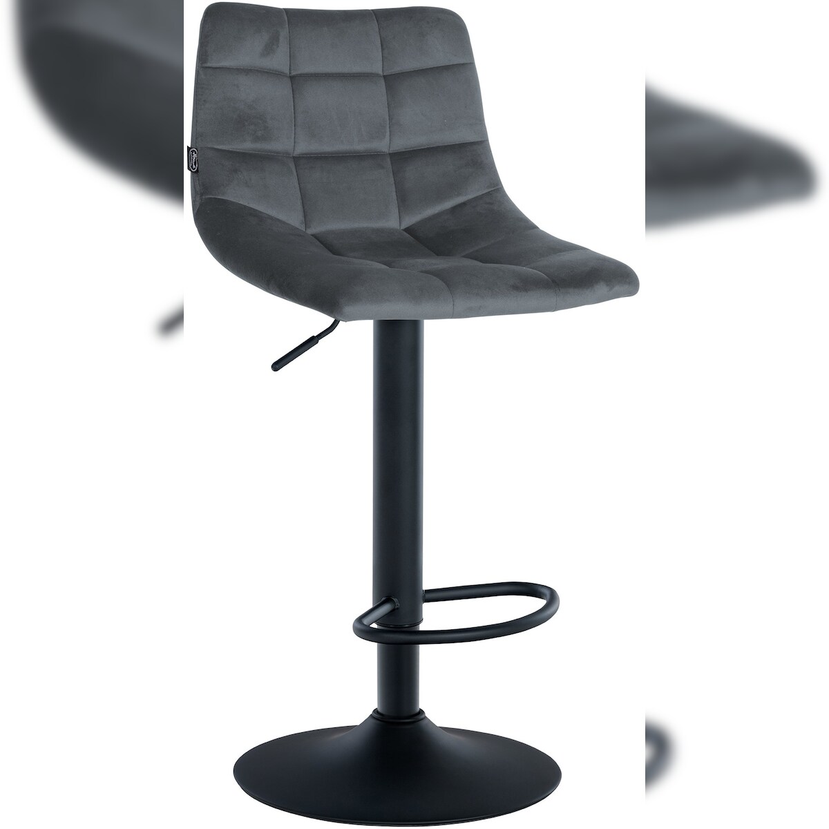 DELUKE® Barhocker DUBAI - Dunkelgrau, Samt, Schwarz | Barhocker mit Lehne Barstuhl Tresenhocker Tresenstuhl Kneipenhocker Kneipenstuhl Image