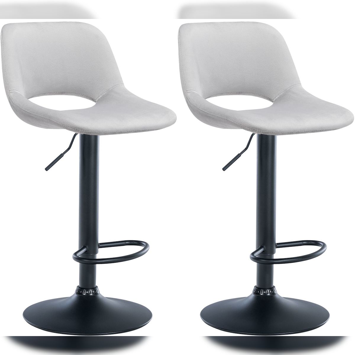 DELUKE® Barhocker 2er Set JAKSON - Hellgrau, Samt, Schwarz | Barhocker mit Lehne Barstuhl Tresenhocker Tresenstuhl Kneipenhocker Kneipenstuhl