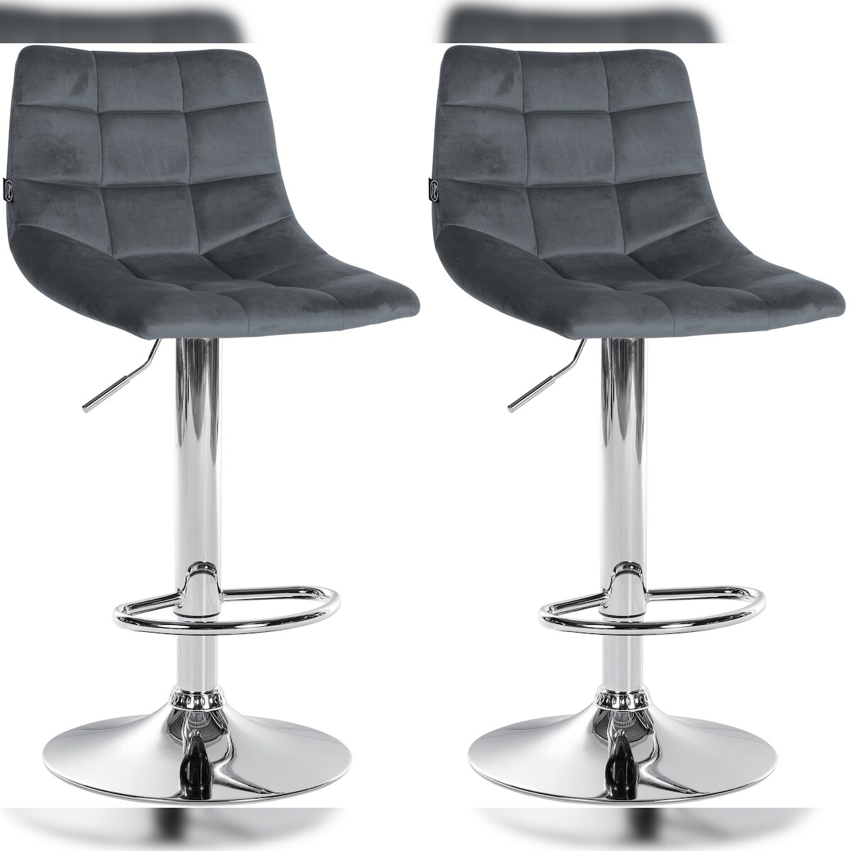 DELUKE® Barhocker 2er Set DUBAI - Dunkelgrau, Samt, Chrom | Barhocker mit Lehne Barstuhl Tresenhocker Tresenstuhl Kneipenhocker Kneipenstuhl Image