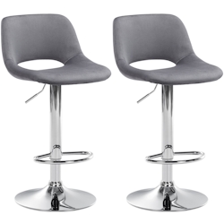 DELUKE® Barhocker 2er Set JAKSON - Dunkelgrau, Samt, Chrom | Barhocker mit Lehne Barstuhl Tresenhocker Tresenstuhl Kneipenhocker Kneipenstuhl