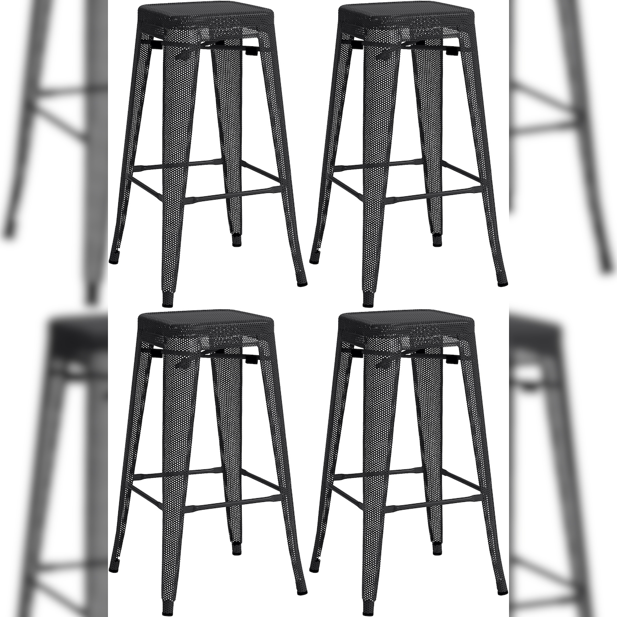 DELUKE® Barhocker 4er Set SEOUL - Schwarz, Metall | Barhocker ohne Lehne Barstuhl Tresenhocker Tresenstuhl Kneipenhocker Kneipenstuhl Image