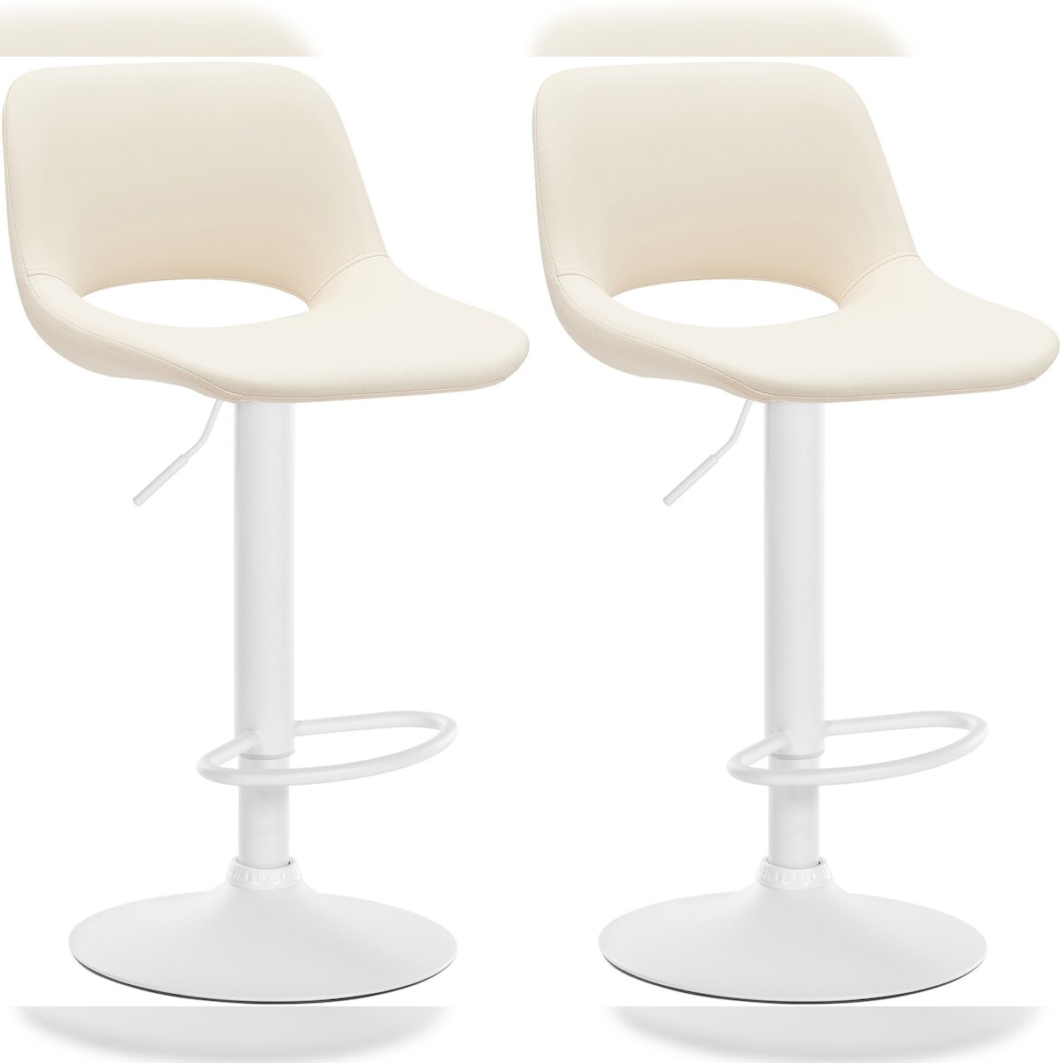 DELUKE® Barhocker 2er Set JAKSON - Creme, Kunstleder, Weiß | Barhocker mit Lehne Barstuhl Tresenhocker Tresenstuhl Kneipenhocker Kneipenstuhl Image