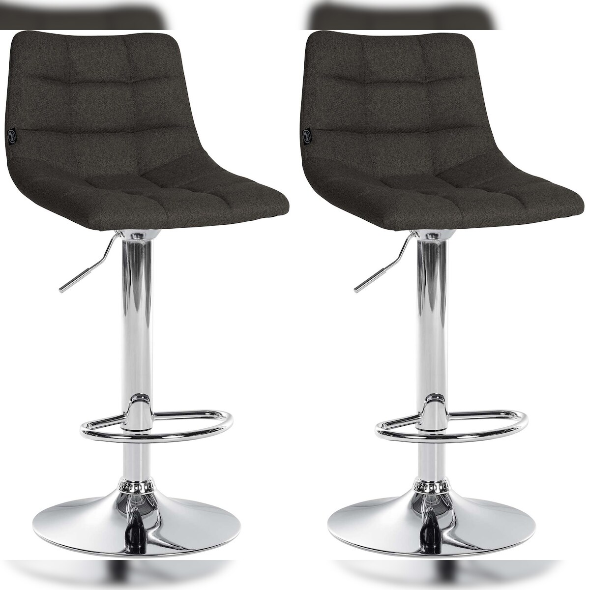 DELUKE® Barhocker 2er Set DUBAI - Dunkelgrau, Stoff, Chrom | Barhocker mit Lehne Barstuhl Tresenhocker Tresenstuhl Kneipenhocker Kneipenstuhl Image