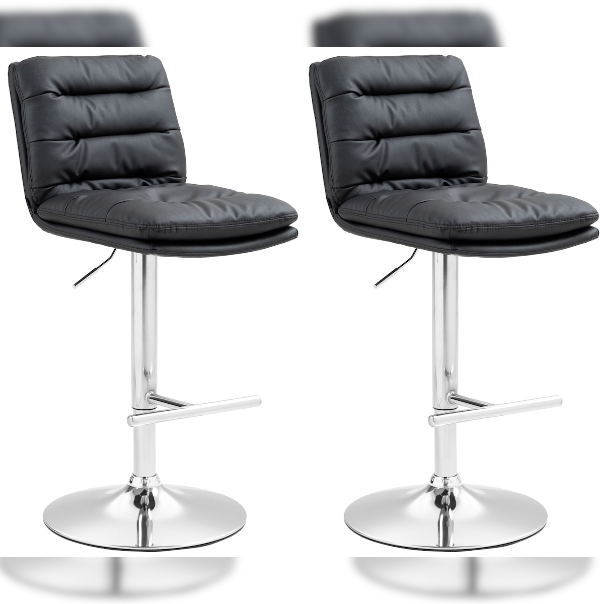 DELUKE® Barhocker 2er Set TURIN - Schwarz, Kunstleder, Chrom | Barhocker mit Lehne Barstuhl Tresenhocker Tresenstuhl Kneipenhocker Kneipenstuhl Image