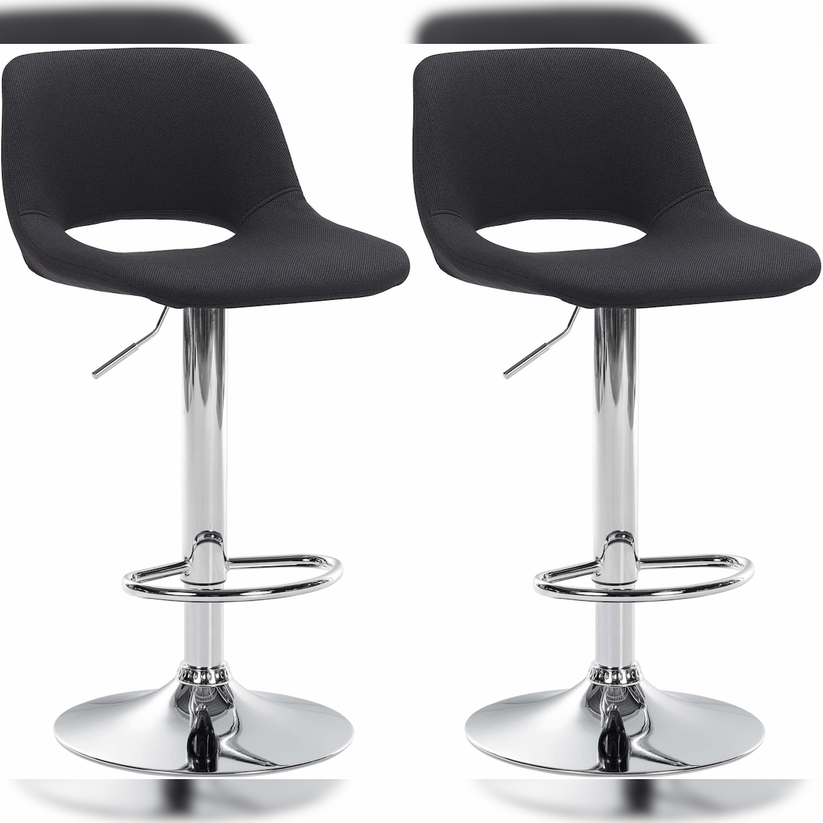 DELUKE® Barhocker 2er Set JAKSON - Schwarz, Stoff, Chrom | Barhocker mit Lehne Barstuhl Tresenhocker Tresenstuhl Kneipenhocker Kneipenstuhl Image