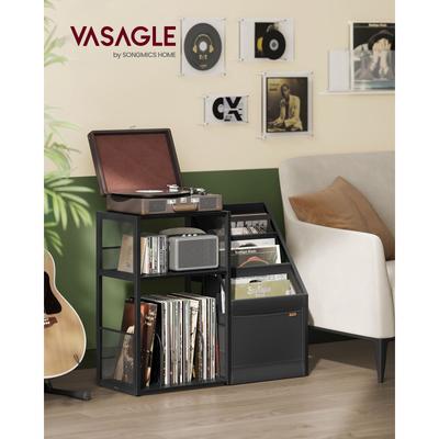 3-Tier Record Player Stand with 2 open Shelves and Display Rack for 140 Albums - 31.9”L x 11.8”W x 27.1”H