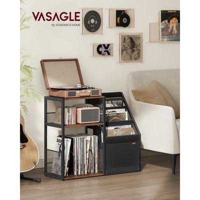 3-Tier Record Player Stand with 2 open Shelves and Display Rack for 140 Albums - 31.9”L x 11.8”W x 27.1”H