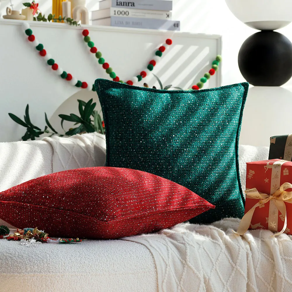 Weihnachtsroter dekorativer Kissenbezug für Wohnzimmer, Sofa, Reißverschluss, Dekokissenbezug, grüner Kissenbezug, Heimdekoration, Funda Cojin Image