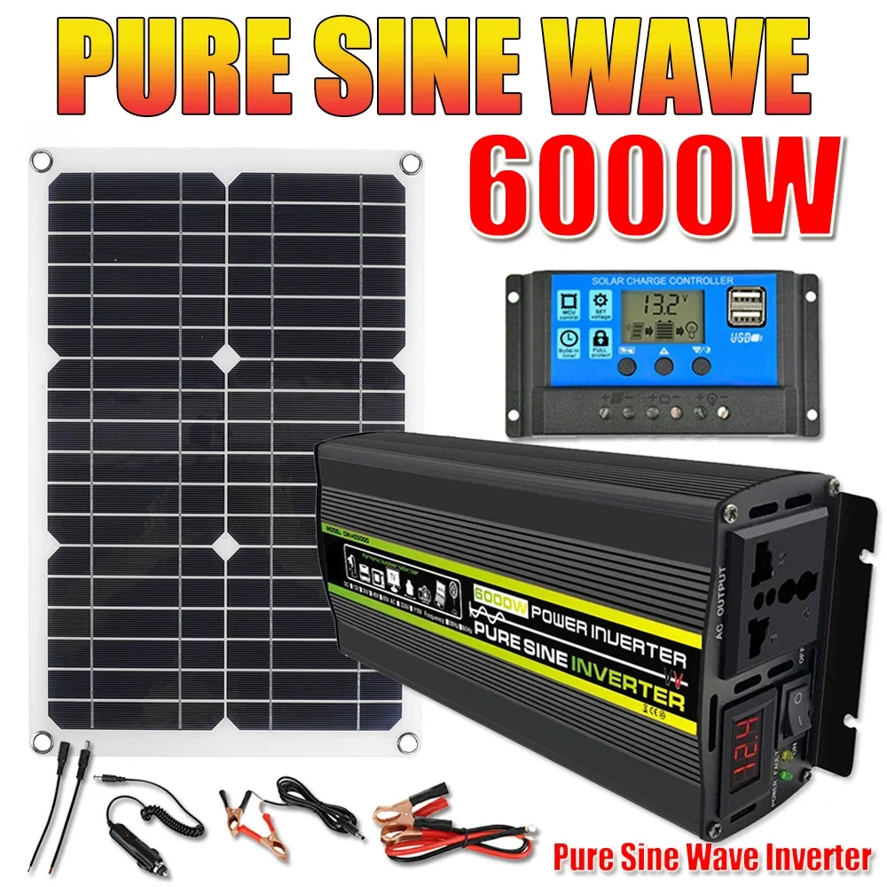 Solar Generator System Reine Sinus Welle Inverter Kit 12V 220V 8000/6000/4000/3000W wechselrichter Solar Panel mit 30A Controller Image