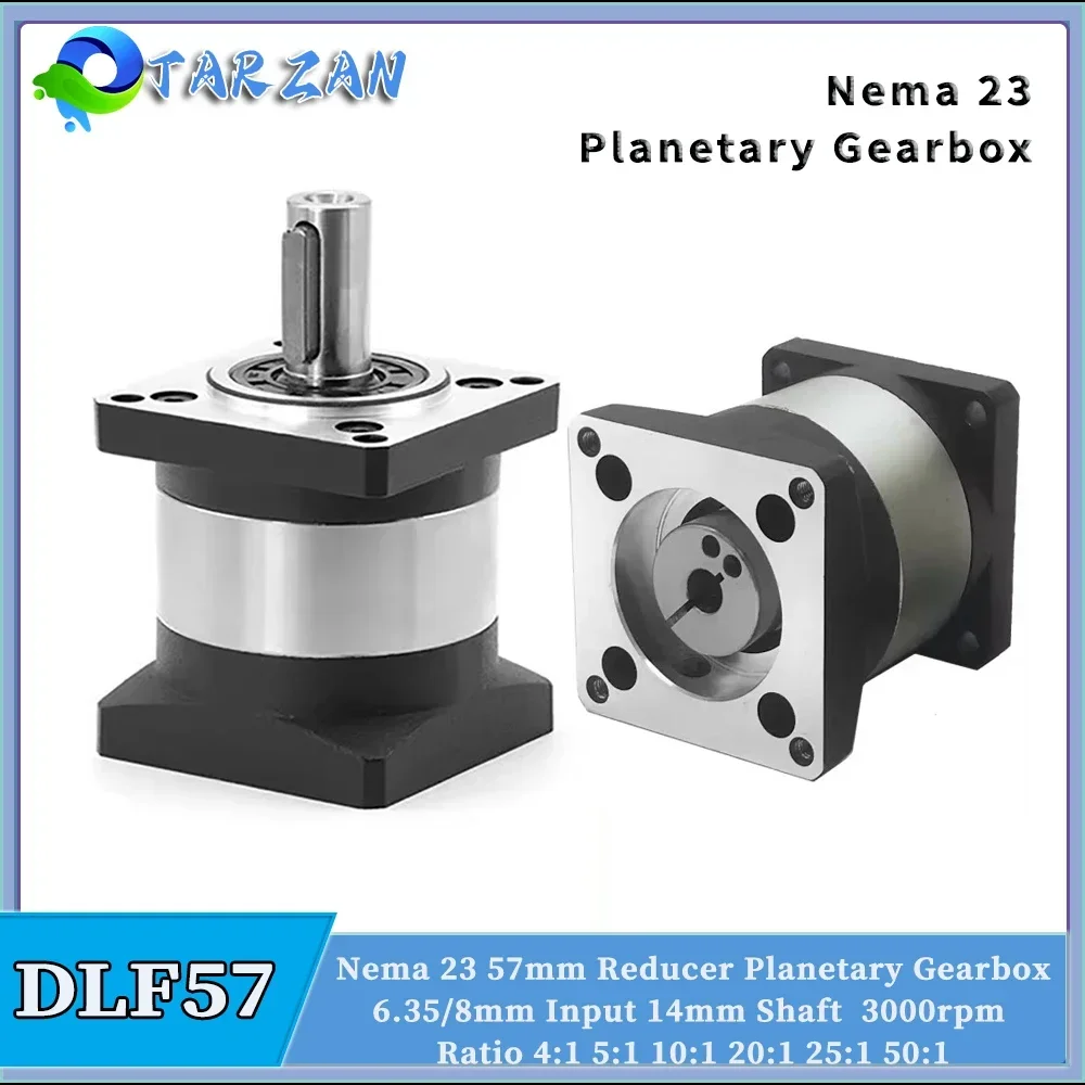 Nema 23 57 mm Schrittmotor-Reduzierstück, Planetengetriebe, Übersetzungsverhältnis 5:1 10:1 Abwärtsgang, 6,35/8 mm Eingang, 14 mm Welle für Textilmaschine Image