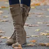 BERZIMER Vintage Stiefel Keile Kalb Hohe Spitze Up Stiefel Faux Wildleder Breiten Kalb Zapatos De Mujer Schuhe Frau Große Größe 39 45 47