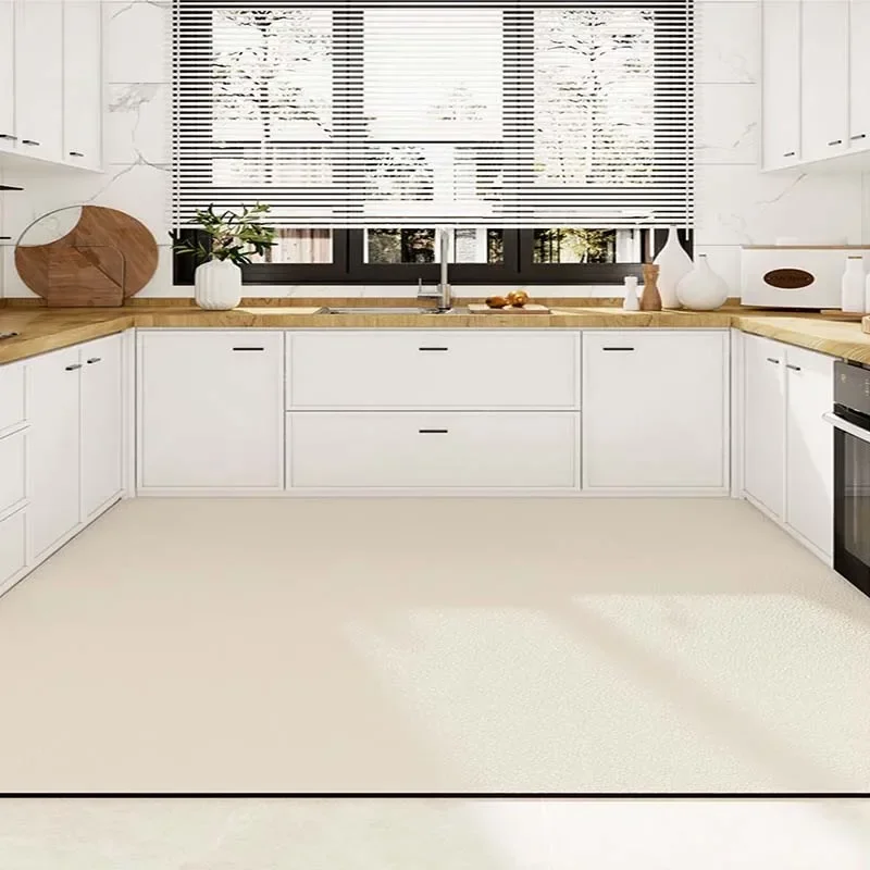 Kitchen Carpet Kitchen Decoration White Rug Waterproof Floor Mat Oil-proof Anti-slip Solid Color Kitchen Mat Extra Large