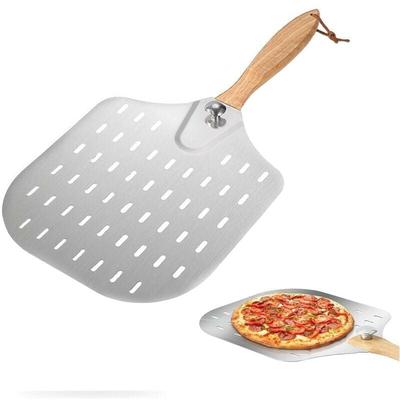 Perforierter Pizzaschieber, Pizzaschieber aus Edelstahl, 36 x 31 cm, Pizzaschieber mit abnehmbarem