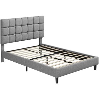Polsterbett 140 x 200 cm Doppelbett mit Höhenverstellbarem Kopfteil, Stabiler Bettrahmen Stoffbett Image