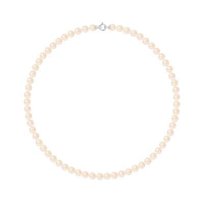 Collier Rang PRINCESSE Perles d'Eau Douce Rondes 7-8 mm Rose Naturel Fermoir Prestige Or Blanc 18 Carats