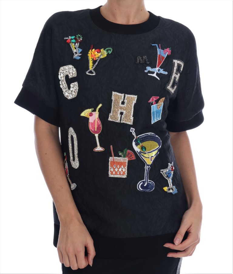 Dolce & Gabbana Damen schwarzer Brokat-Cocktail-Kristallpullover Image