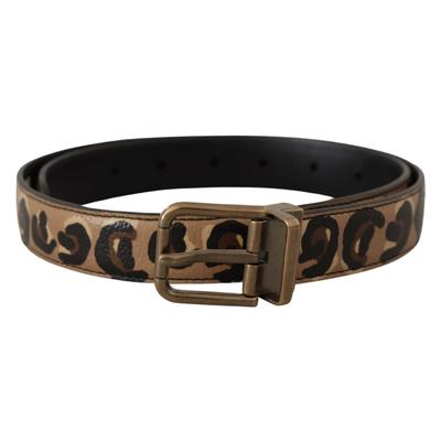 Ledergurtel mit Leopardenmuster und bronzefarbener Metallschnalle Image