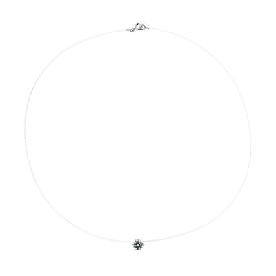 Collier Solitaire Oxyde de Zirconium Blanc 9 mm Nylon Transparent Argent 925 Image