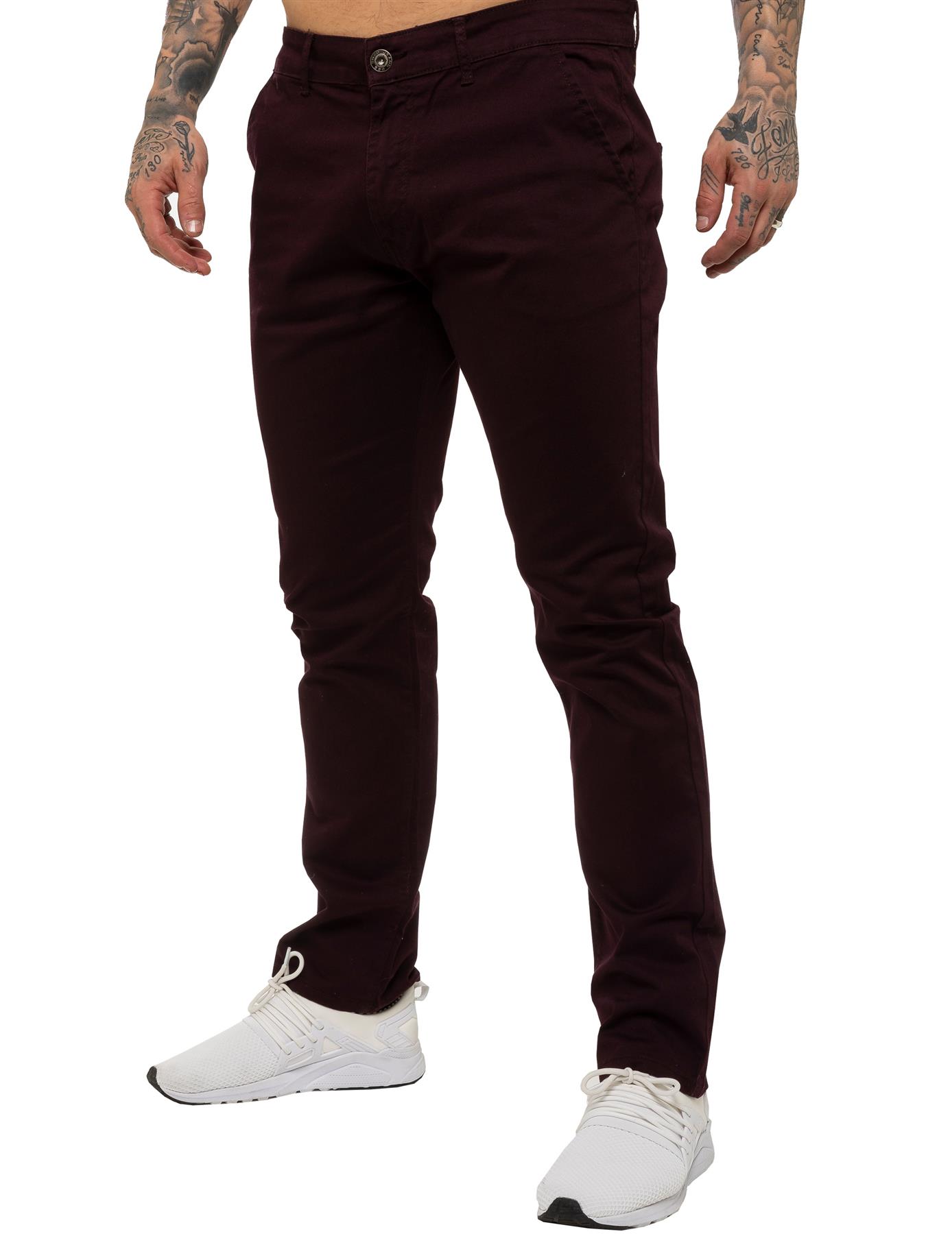 Enzo | Herren Slim Fit Stretch Chino Jeans - Burgunderrot Image