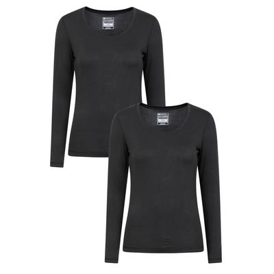 Mountain Warehouse Womens/Ladies Keep The Heat Rundhalsausschnitt Thermal Top (2er Pack) (Schwarz)