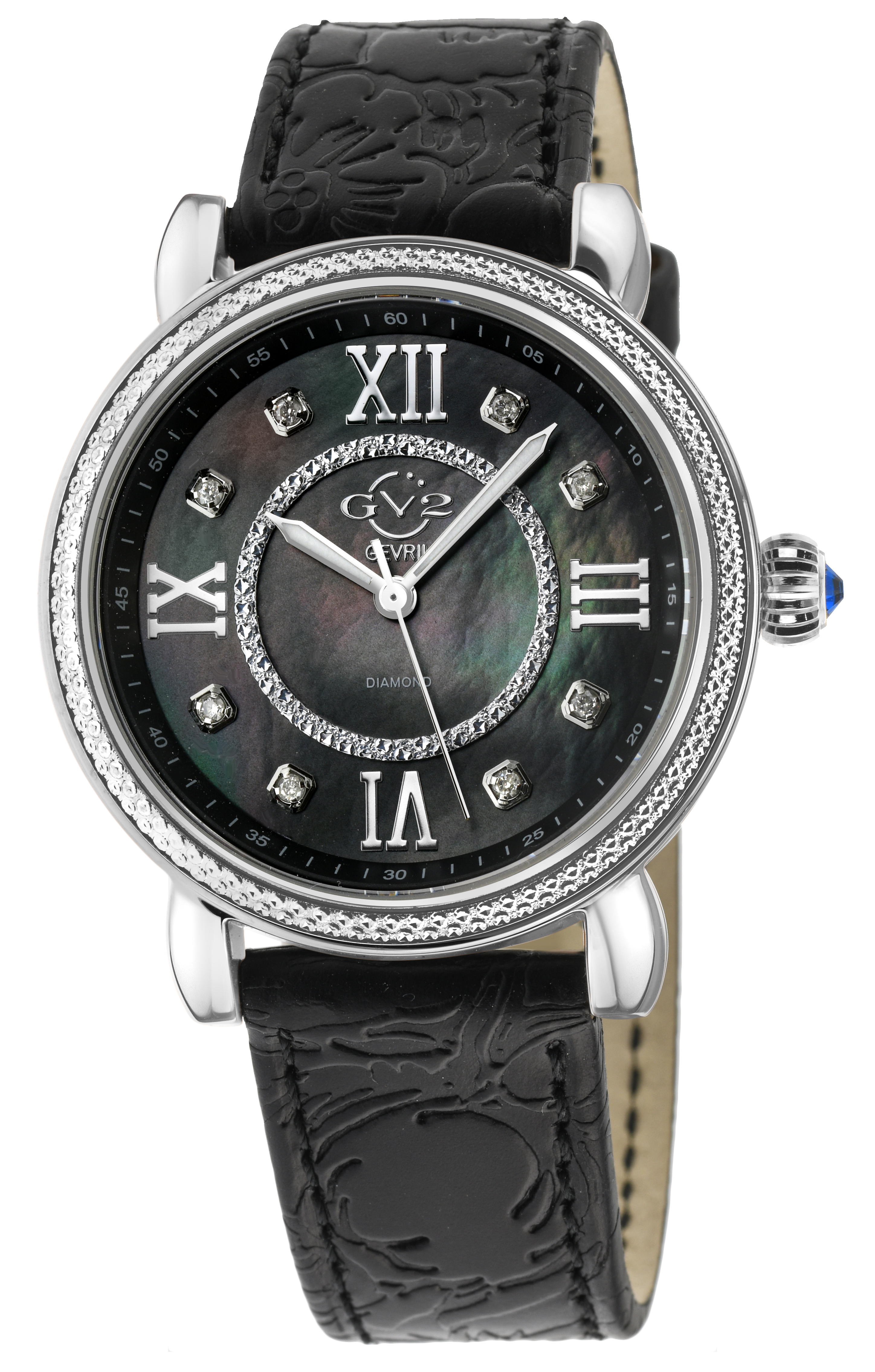 GV2 Marsala 9861 Montre à quartz suisse avec diamants et cuir noir pour femme Image