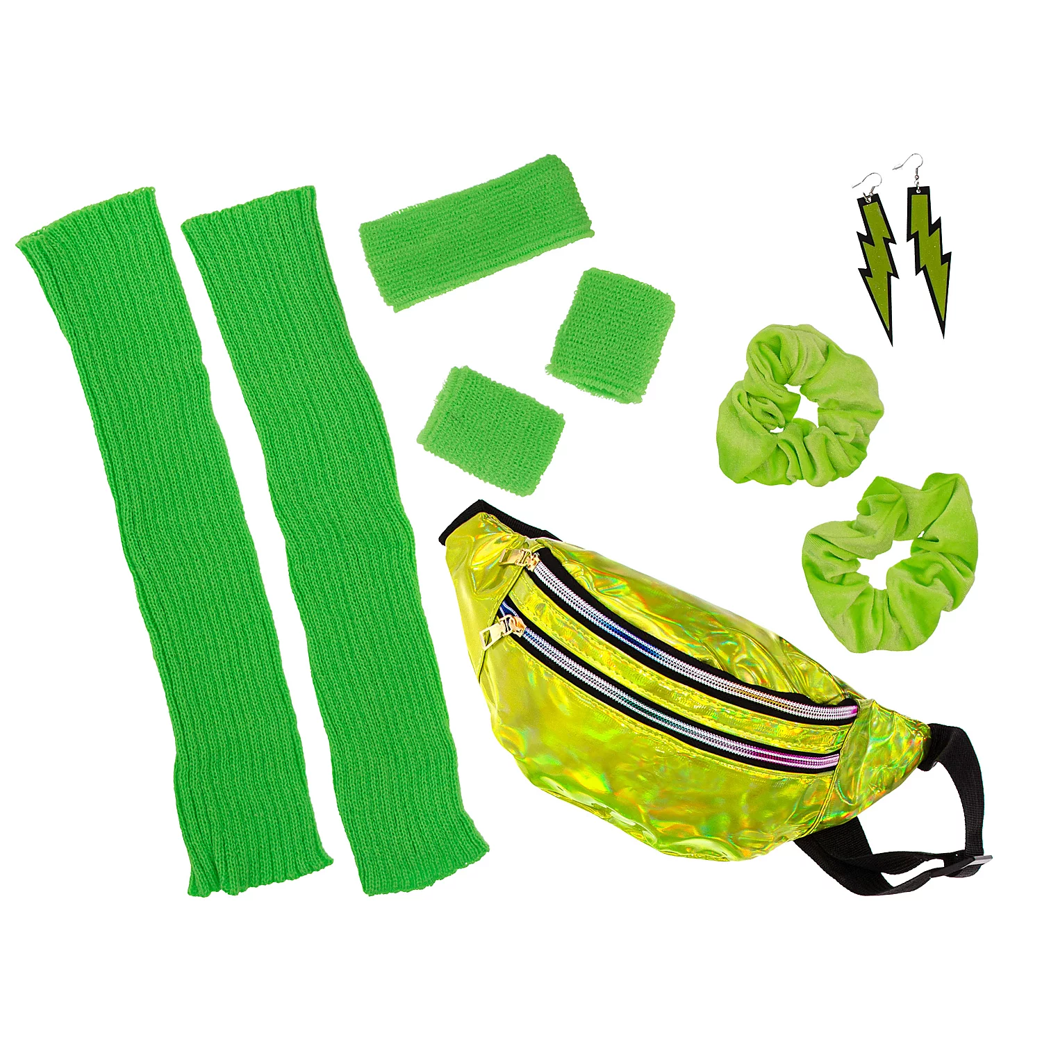 Kit d’accessoires "années 80", vert fluo, 10 pièces