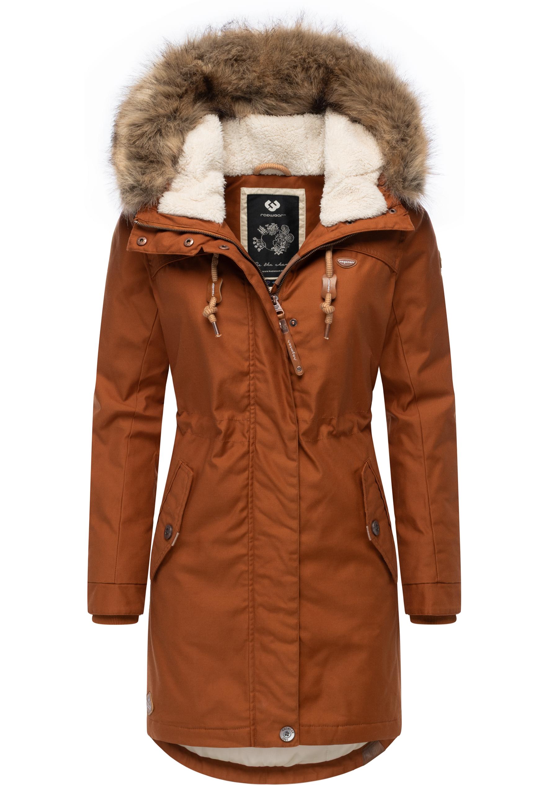 Winterjacke RAGWEAR "Tawny", Damen, Gr. L (40), gelb (ocker), Außenmaterial: 65% Polyester, 35% Baumwolle; Innenfutter: 100% Polyester; Wattierung: 100% Polyester, tailliert ca. Mitte Oberschenkel, mit Knopf Rippstrickbündchen, Jacken Winterjacke,...
