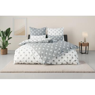 Wendebettwäsche MY HOME "Dots", grau, B/L: 135cm x 200cm, , Polycotton recycelt, B/L: 40cm x 80cm, Polycotton recycelt, Obermaterial: 50% Baumwolle, 50% Polyester, Bettwäsche, ab Größe 135x200 cm, aus recyceltem Material, Bettwäsche mit Punkten Image