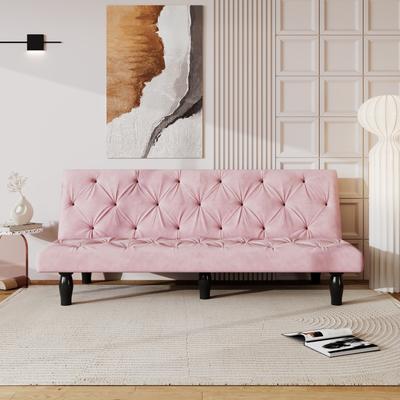 Velvet Sleeper Sofa Bed, 3-Seater Couch with Adjustable Backrest, Pink/Green/Black Options