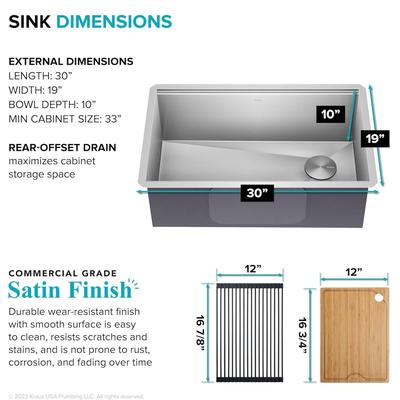 30/32In Undermount Kitchen Sink, 16 Gauge Single Bowl with Accessories