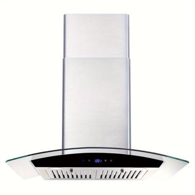 TEMU 30-inch Wall Mount Kitchen Range Hood With Tempered Glass, Stainless Steel Chimney & Filters, Touch Control, Led Lights, Fan (700cfm), Resistant, Drop Noise Levels, & Stable Design