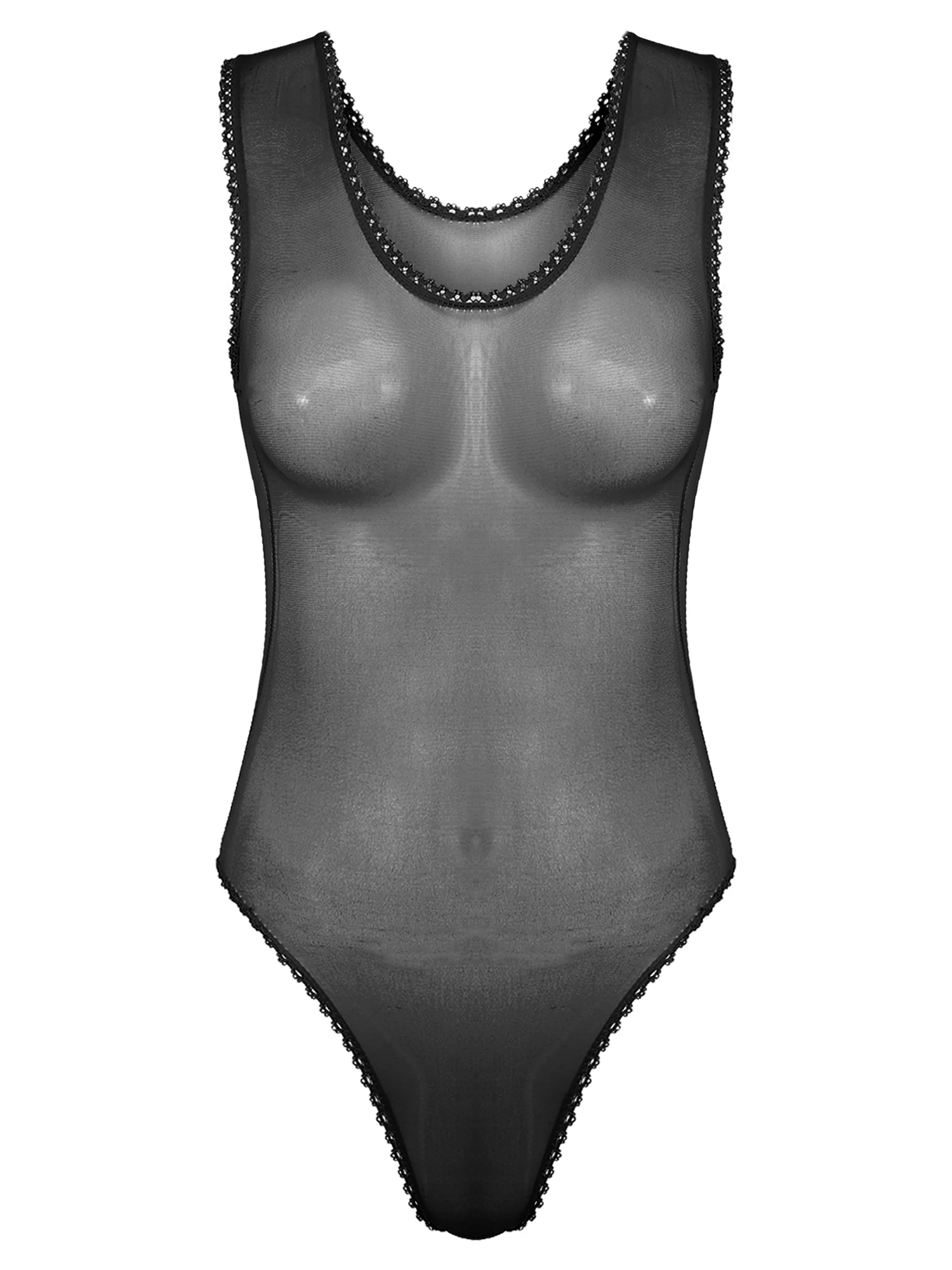 Frauen Sehen Durch Sheer Ungefüttert Badeanzug One Piece Ärmelloses High Cut Tanga Trikot Body Brasilianische Bademode Badeanzug Image