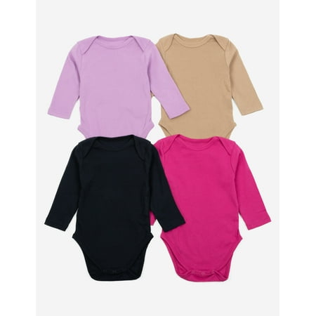 Leveret Baby Four Pack Long Sleeve Bodysuits Cotton Solid Girls 3-6 Month