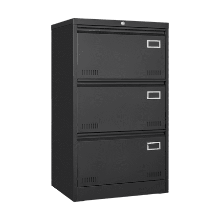 3 Drawer Lateral File Cabinet Lateral Metal Filing Cabinet with Lock and 2 Foldable Keys File Cabinet for Home Office Anti-Tip 3 Storage Drawers for Letter/Legal/A4/F4 Size Black