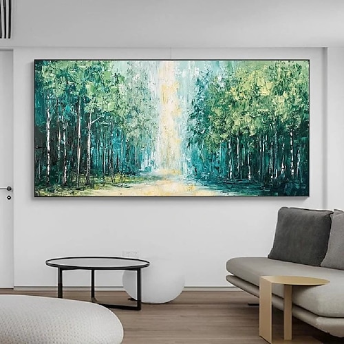 3D-Gemälde auf Leinwand, grüner Wald, handgemalte Wandkunst, abstraktes Baumgemälde auf Leinwand, Herbstgemälde, handgefertigt, schmale Wanddekoration, übergroße große abstrakte blaue Wanddekoration, Image
