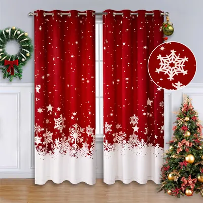 Velvet Xmas Window Curtains, Privacy Protection Curtain Panels for Bedroom Living Room Window