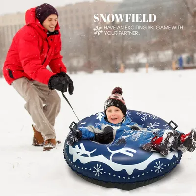 Inflatable Ski Ring Sledding Tube with Handles Thicken Snow Tubing for Kids Adults Outdoor Winter