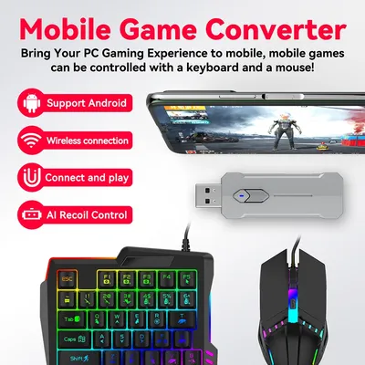 5 in 1 Mouse Keyboard Adapter Converter Bluetooth 5.3 for PUBG Gaming Keyboard and Mouse Combo for