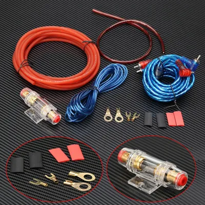 1500W Car Audio Wire 8GA Power Cable Subwoofer 60 AMP Fuse Holder RCA Power Cable 18GA Wiring