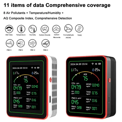 WiFi 15 in 1 Air Quality Detector TFT Display Portable AQI PM0.3 PM1.0 PM2.5 PM10 Tester APP Control