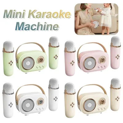 Mini Karaoke Machine W/ 2 Microphones 3.7V 1000mAh Wireless Bluetooth Karaoke Speaker Type-C