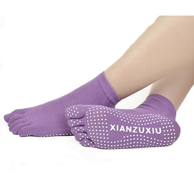 Yoga Socks Grip Yoga Socks Five Toe Socks 1 Pair Women's Socks Anti-Slip Breathable Moisture Wicking Protective Yoga Pilates Dance Bikram Barre Sports Winter Deep Purple Azure PinkYellow