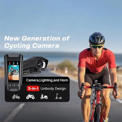 Multifunctional Cycling Camera Bicycle Camera Motorcycle Camera Rainproof 2.0 Inch IPS Color Screen WiFi Connection with LED Flashlight Bike Horn Build-in Battery for Outdoor Cycling 4K 60hz