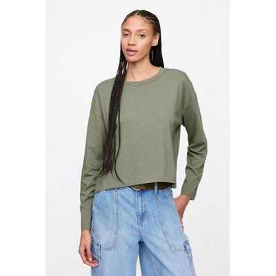 Gap Womens Green Favourite Oversized Cotton-Modal Crew Neck Long Sleeve T-Shirt - Green