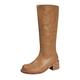 𝗥ed Glitter Shoes for Women Calf Boots Knee High Boots High Heeled Long Boots 𝗖hunky Platform Boots (Brown, 6.5)
