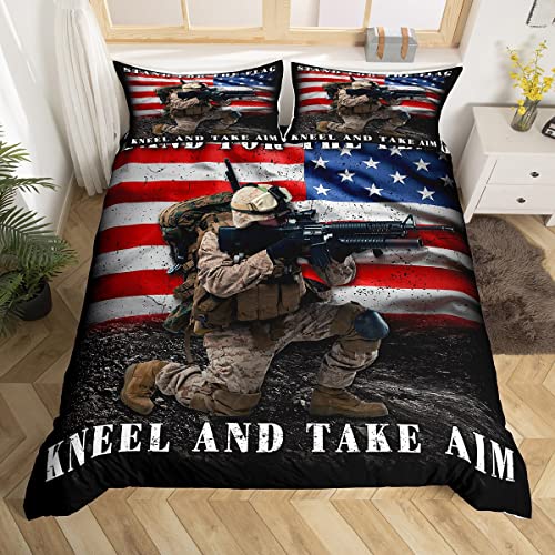 American Flag Comforter Cover For Adult Teens Boys Camo Soldier Bedding Set Kids Men Vintage Usa National Flag Duvet Cover Military Camouflage Beddings For Youth Grunge Stripes Bedding Double Size